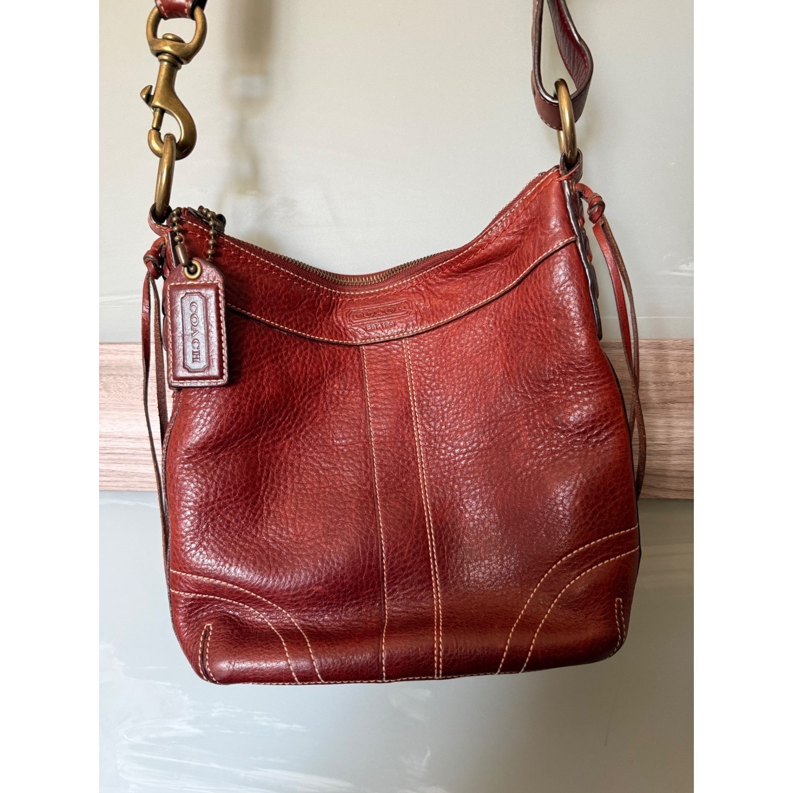 Coach Soho Hobo Bag 10398 Red Pebbled Leather Shoulder Bag Brass Hardware Hangta